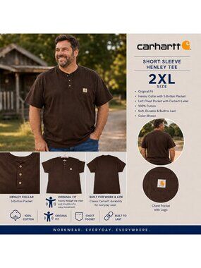 Carhartt Mens Original Heavyweight Cotton Short-Sleeve Pocket Henley 2X T-Shirt